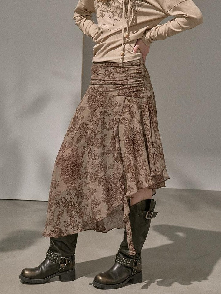 DIDDI MODA Paisley Print Asymmetric High Waist A Line Women&