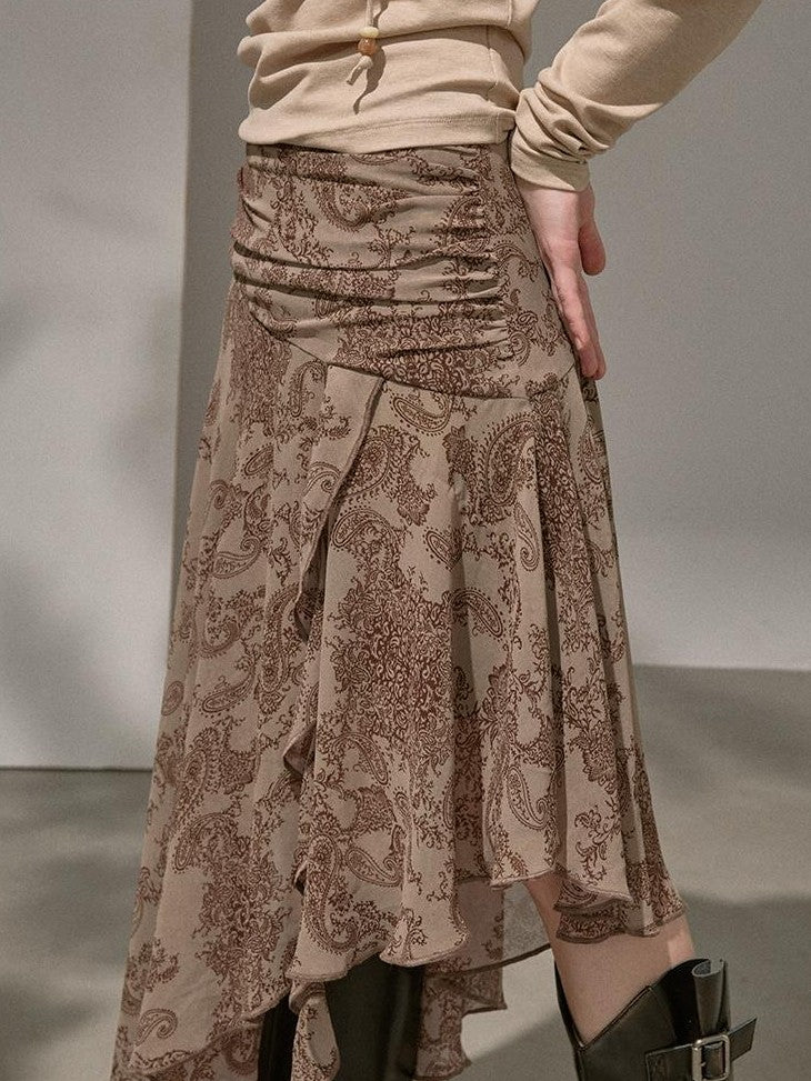 DIDDI MODA Paisley Print Asymmetric High Waist A Line Women&