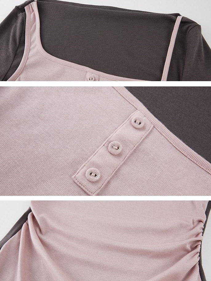 DIDDI MODA Pink Contrast Faux Layered Women&