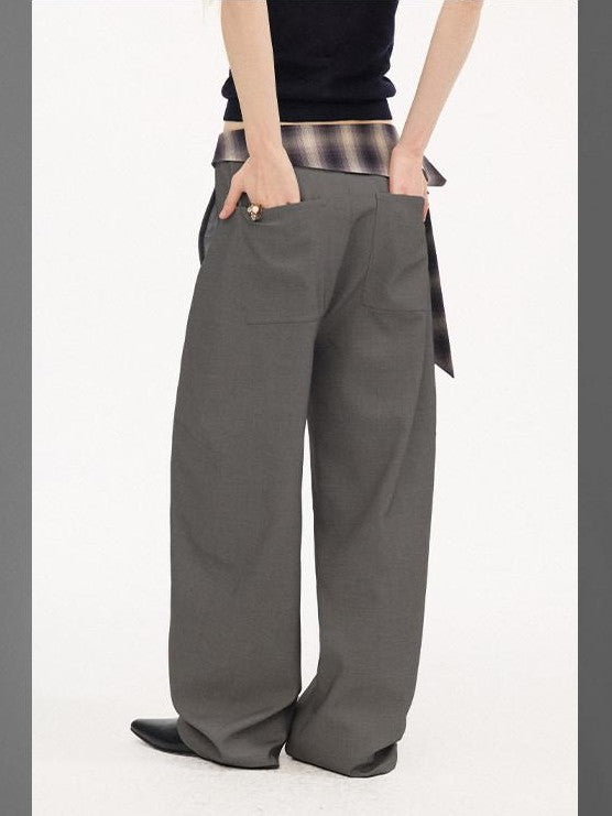 DIDDI MODA Plaid Foldover Tie Waist Drapey Women&