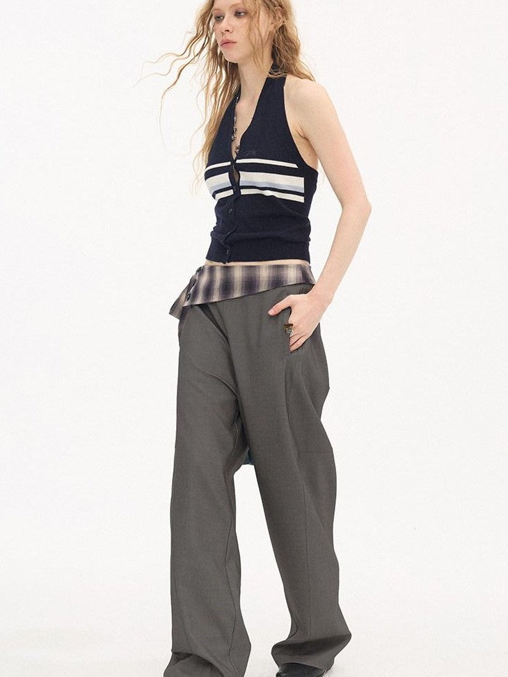 DIDDI MODA Plaid Foldover Tie Waist Drapey Women&