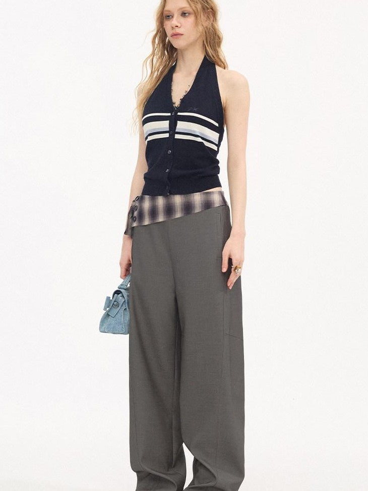DIDDI MODA Plaid Foldover Tie Waist Drapey Women&