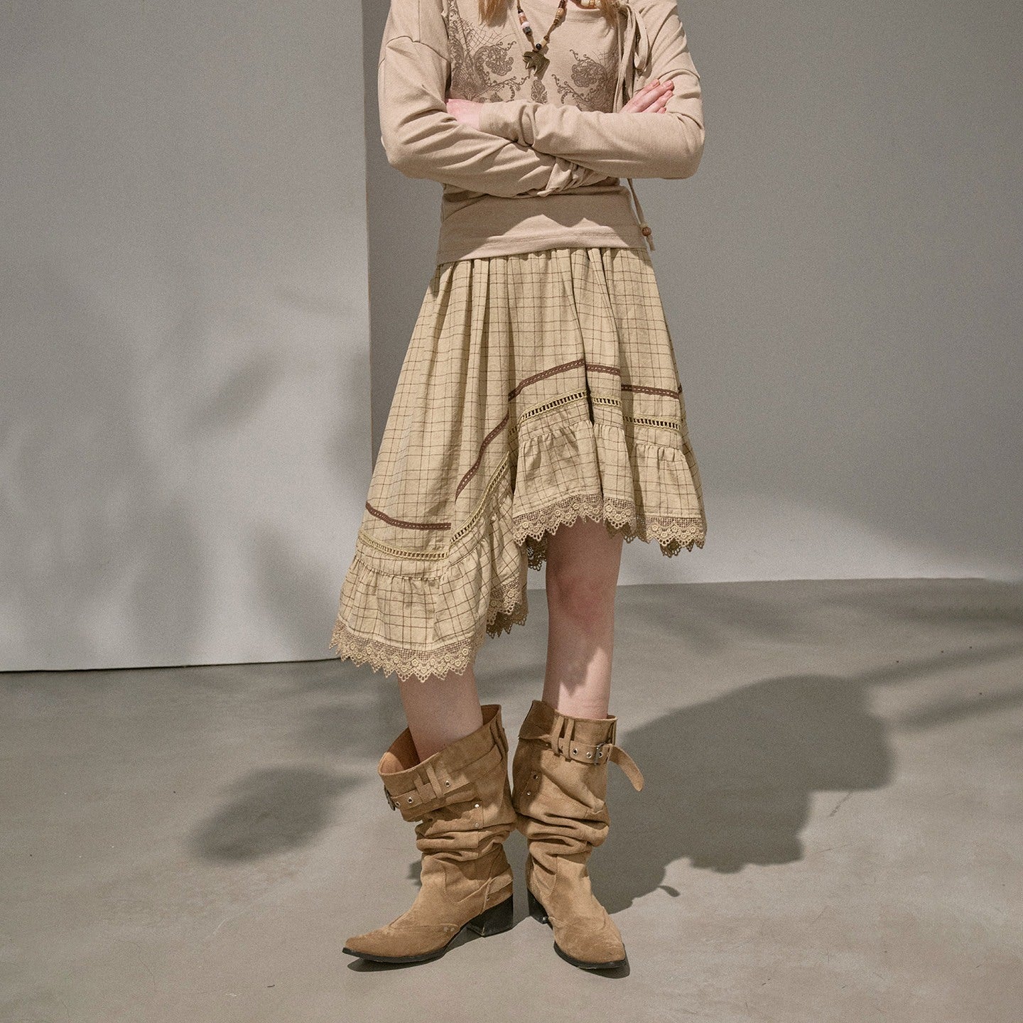 DIDDI_MODA_Plaid_Irregular_Wave_Patchwork_Women&