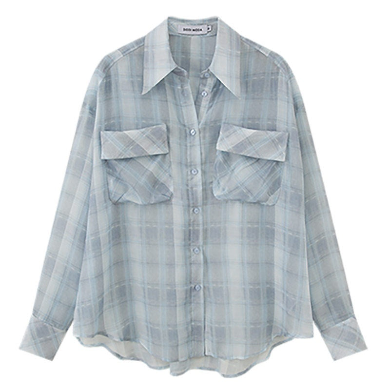 DIDDI_MODA_Plaid_Large_Pocket_Lantern_Sleeve_Tie_Waist_Women&