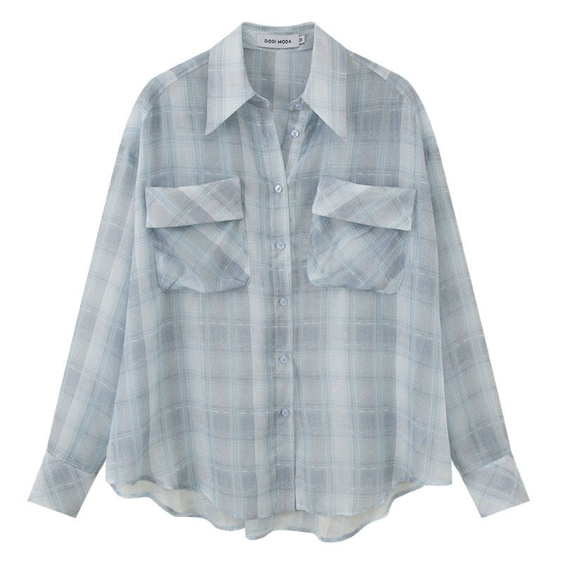 DIDDI_MODA_Plaid_Large_Pocket_Lantern_Sleeve_Tie_Waist_Women&