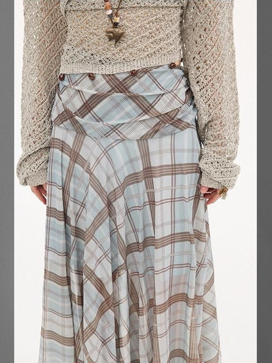 DIDDI MODA Plaid Print Ruched Waist Flared Fairy Women&