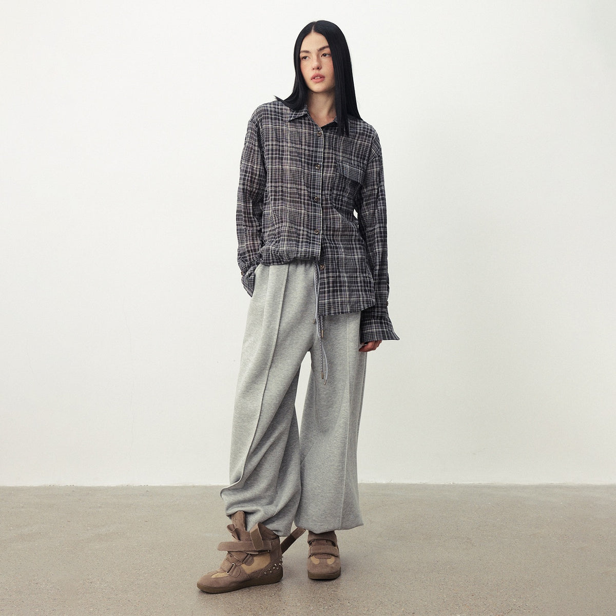DIDDI_MODA_Plaid_Textured_Drop_Shoulder_Lapel_Long_Sleeve_Women&