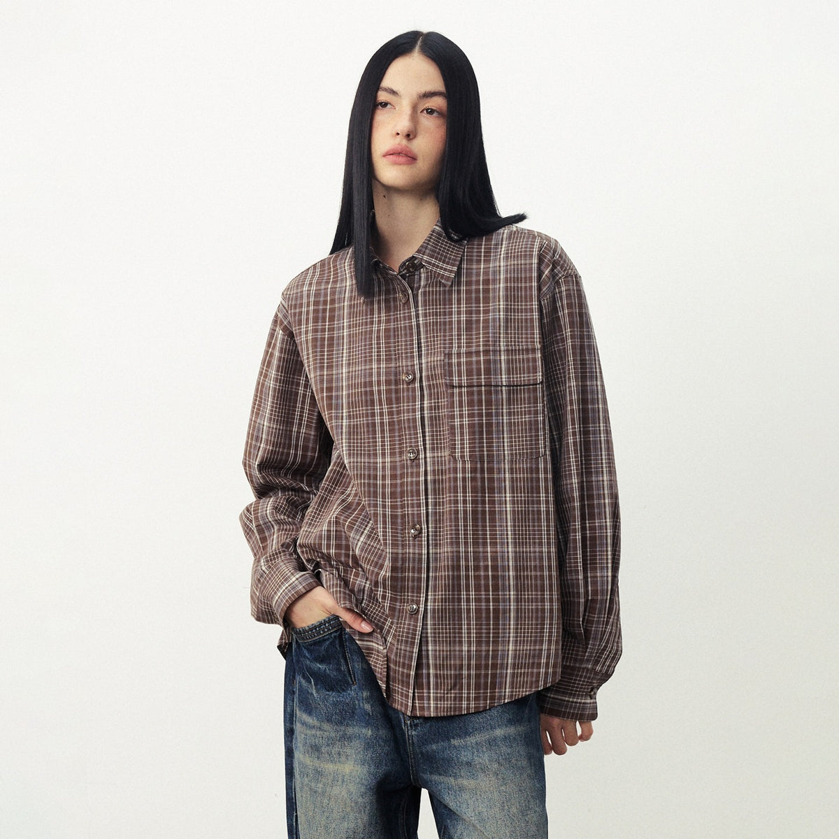 DIDDI_MODA_Plaid_Textured_Drop_Shoulder_Lapel_Long_Sleeve_Women&