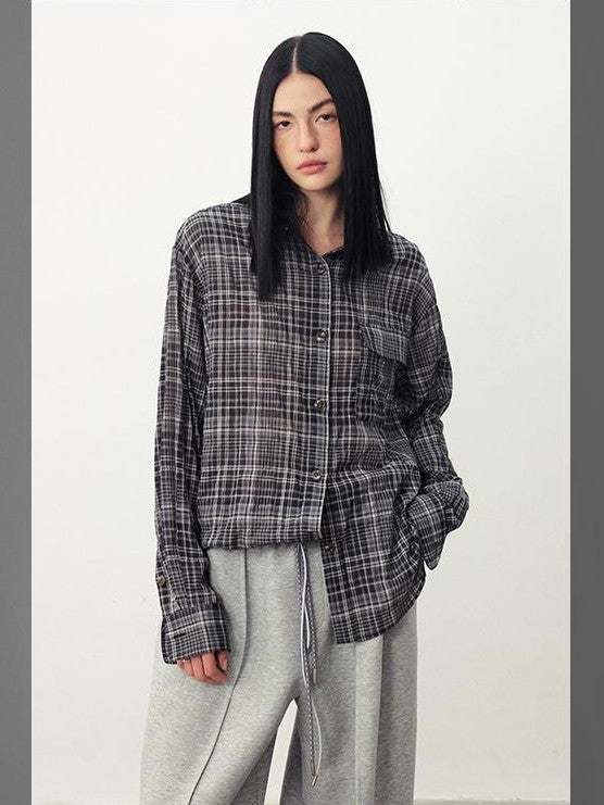 DIDDI MODA Plaid Textured Drop Shoulder Lapel Long Sleeve Women&