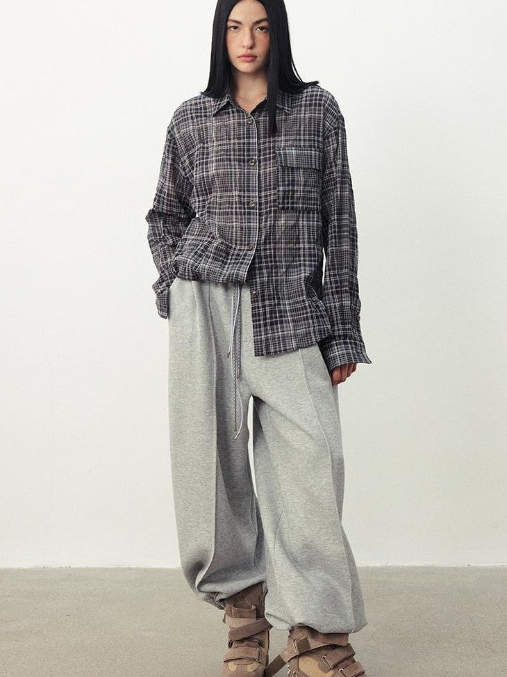 DIDDI MODA Plaid Textured Drop Shoulder Lapel Long Sleeve Women&