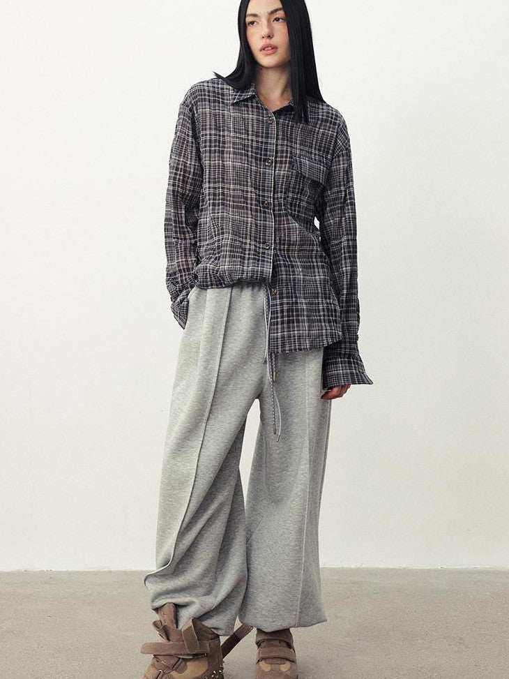 DIDDI MODA Plaid Textured Drop Shoulder Lapel Long Sleeve Women&