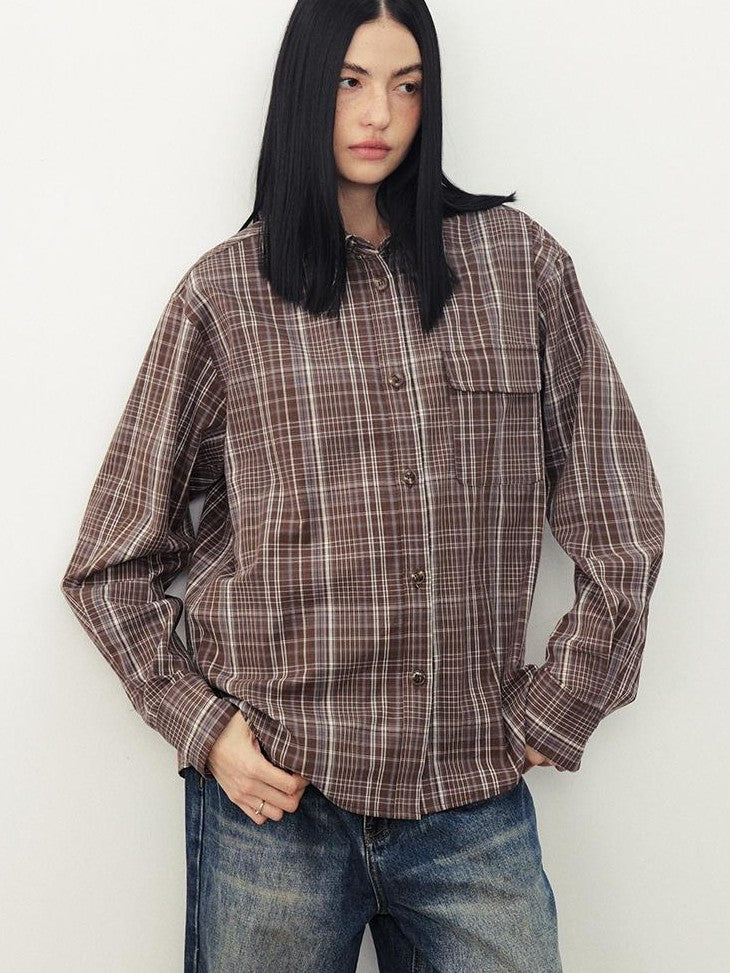 DIDDI MODA Plaid Textured Drop Shoulder Lapel Long Sleeve Women&