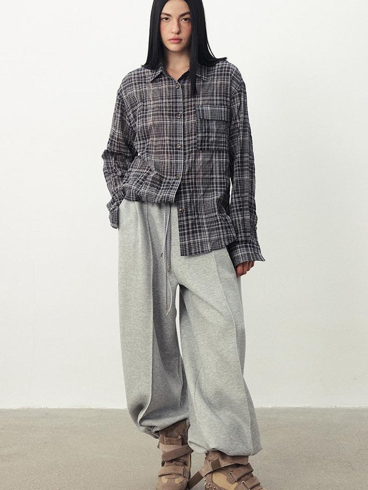 DIDDI MODA Plaid Textured Drop Shoulder Lapel Long Sleeve Women&