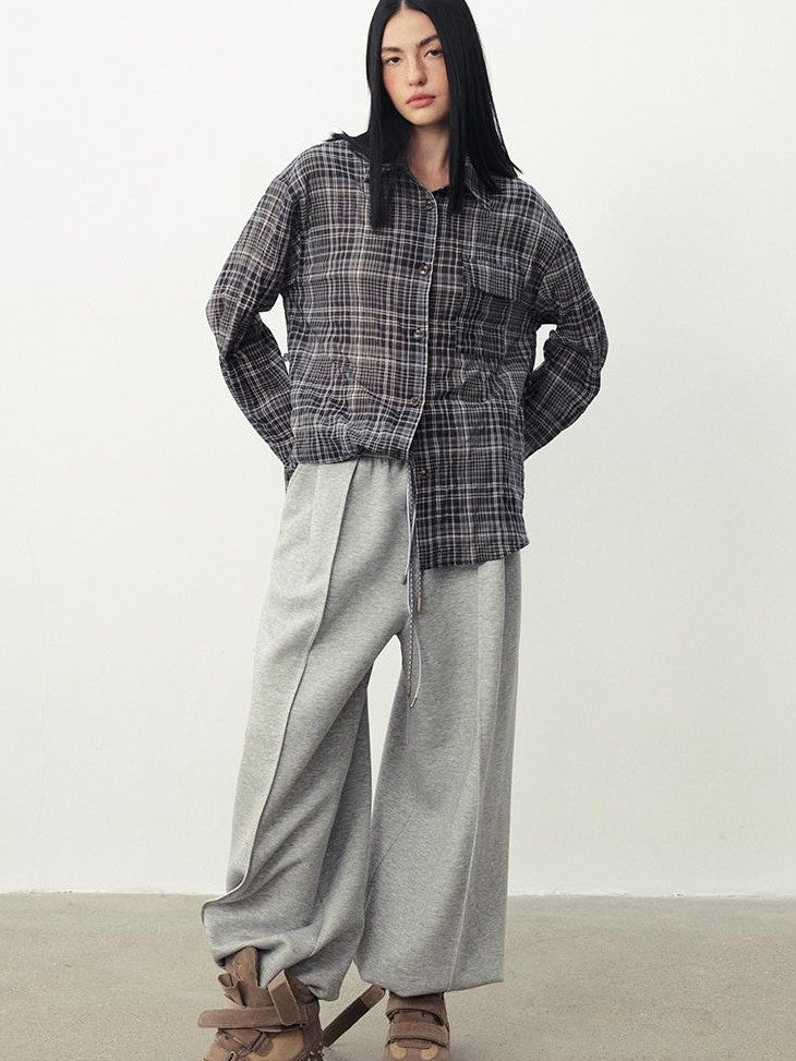 DIDDI MODA Plaid Textured Drop Shoulder Lapel Long Sleeve Women&