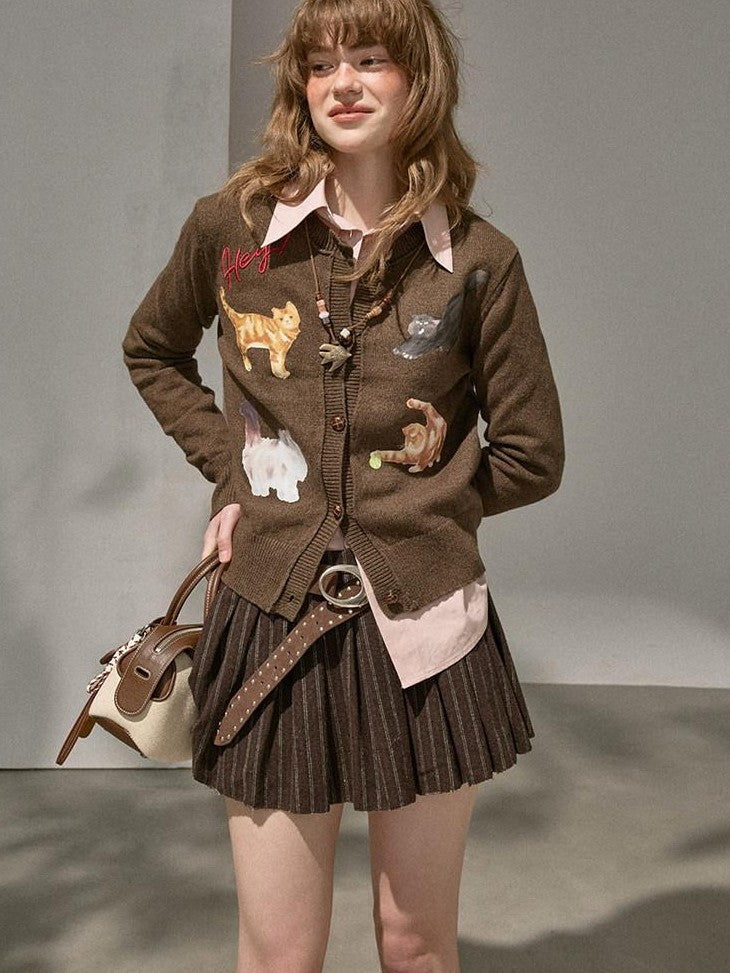 DIDDI MODA Playful Kitten Print Buttoned Women&