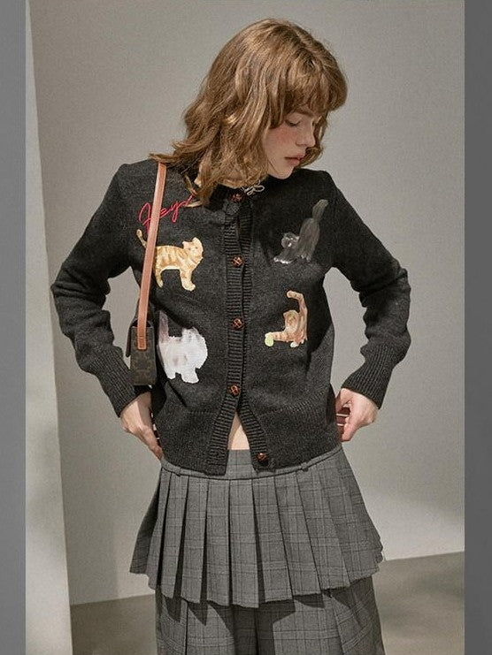 DIDDI MODA Playful Kitten Print Buttoned Women&