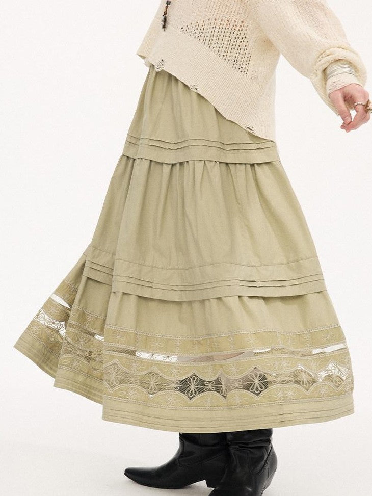 DIDDI MODA Pleated Tucked Openwork Lace Women&