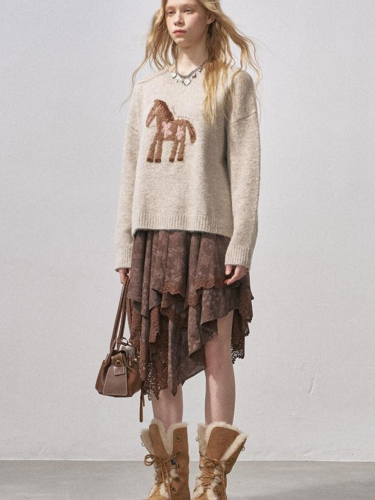 DIDDI MODA Plush Floral Pony Loose Fit Women&