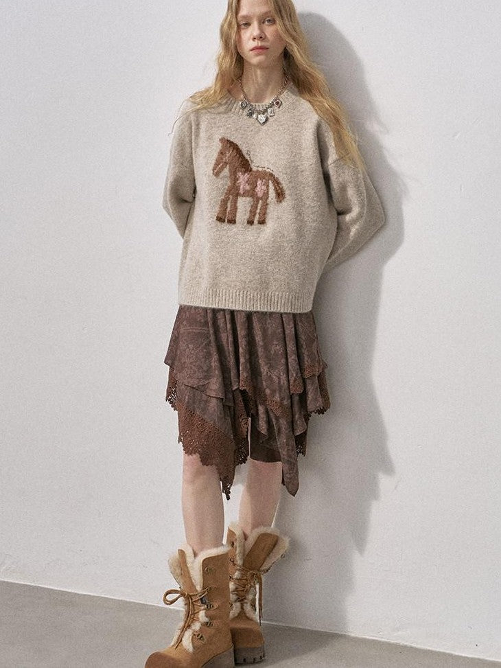 DIDDI MODA Plush Floral Pony Loose Fit Women&