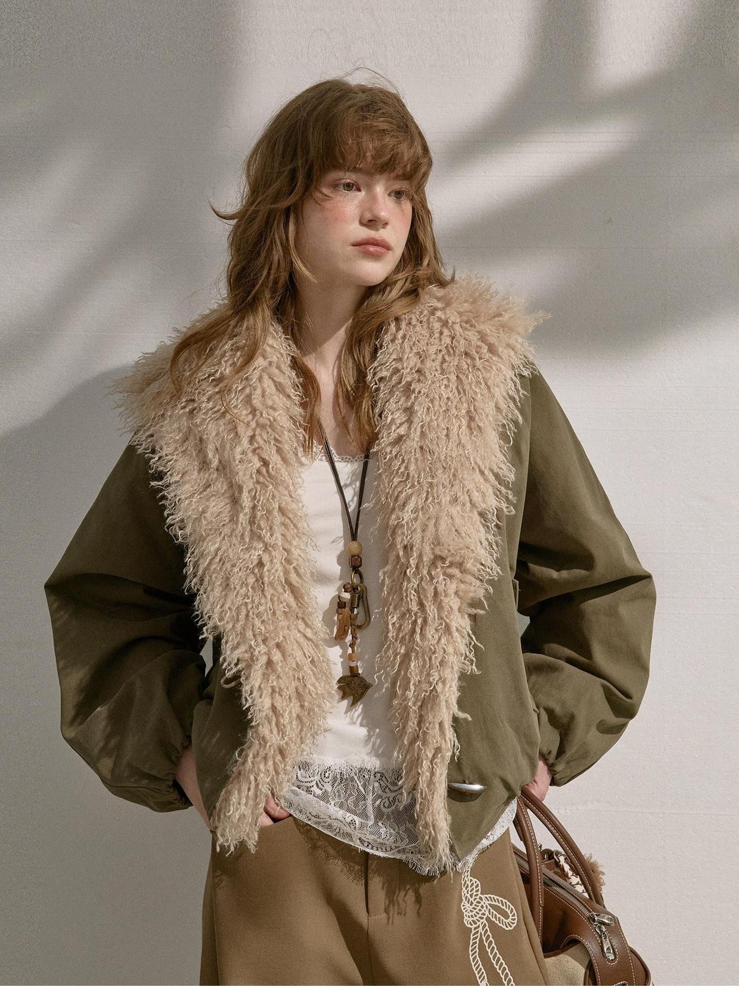 DIDDI MODA Plush Large Lapel Bubble Hem Women&
