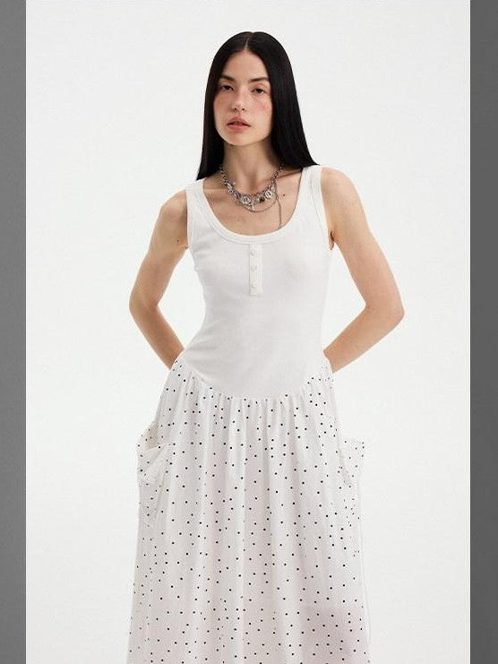 DIDDI MODA Polka Dot A Line Round Neck Sleeveless Women&