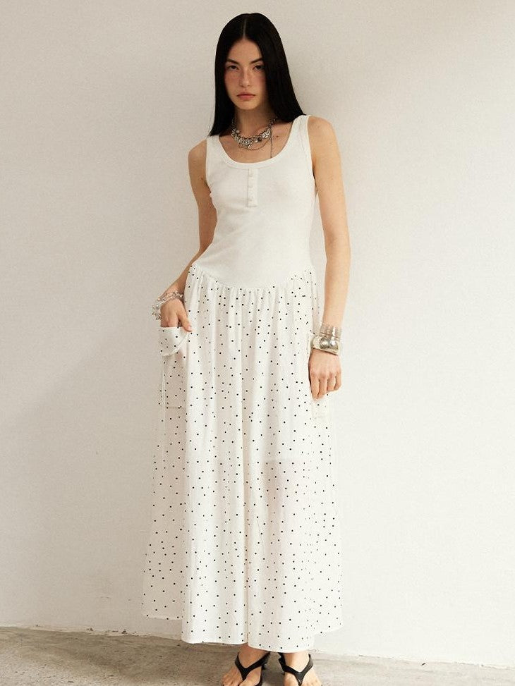 DIDDI MODA Polka Dot A Line Round Neck Sleeveless Women&