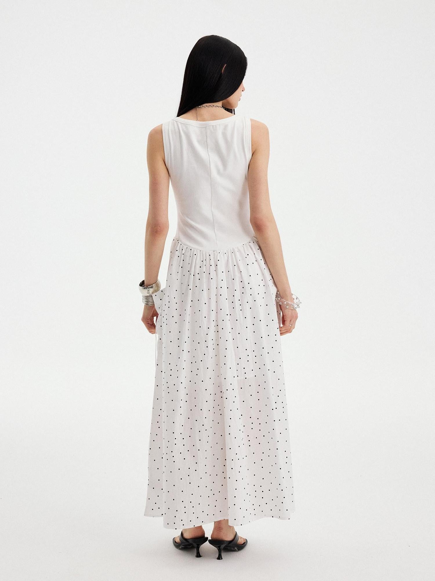 DIDDI MODA Polka Dot A Line Round Neck Sleeveless Women&