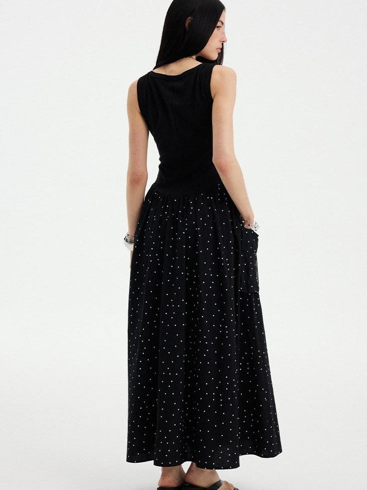 DIDDI MODA Polka Dot A Line Round Neck Sleeveless Women&