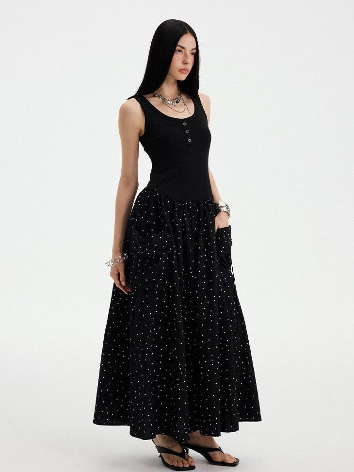 DIDDI MODA Polka Dot A Line Round Neck Sleeveless Women&