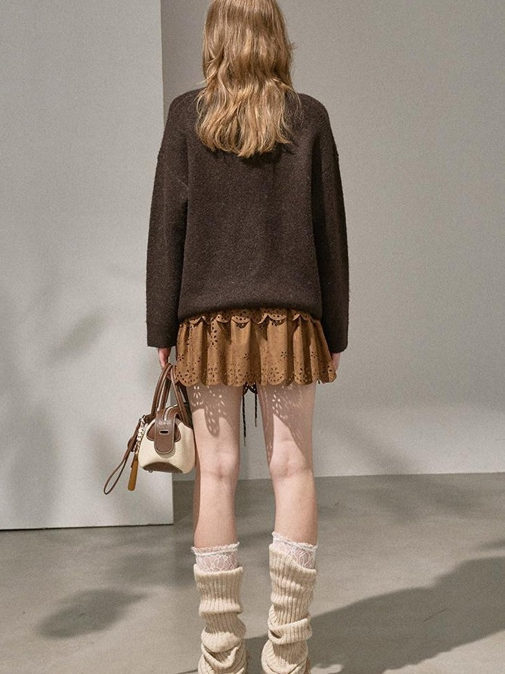 DIDDI MODA Pompom Embroidered Kitten Round Neck Loose Women&