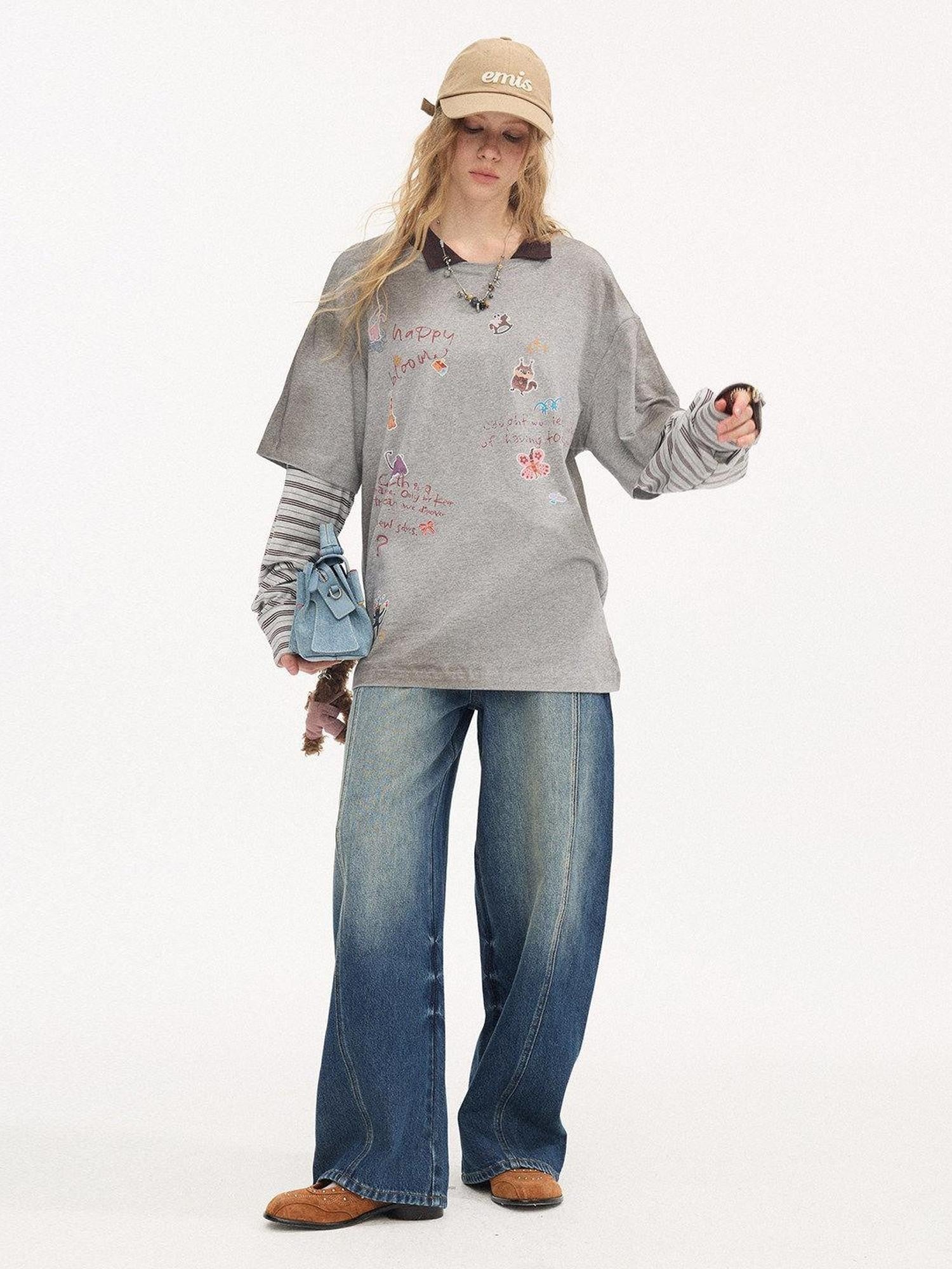 DIDDI MODA Pony Sticker Print Raglan Women&