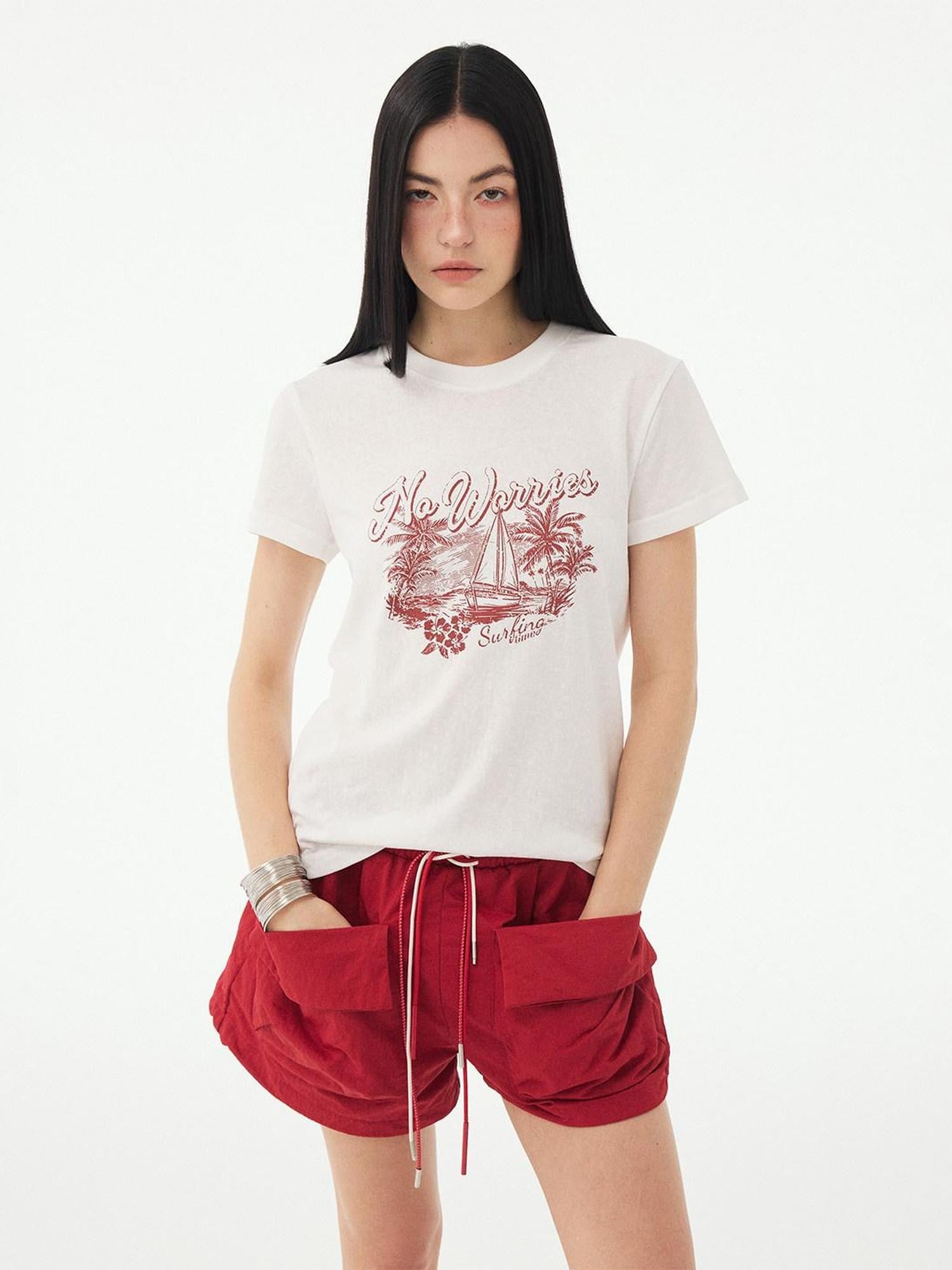 DIDDI MODA Red Cuffed Large Pocket Cargo Loose Sporty Women&