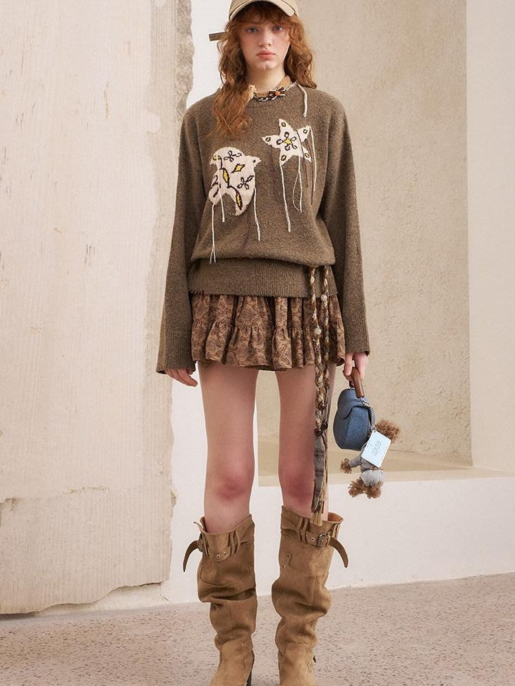 DIDDI MODA Relaxed Knit Bird And Star Tassel Women&