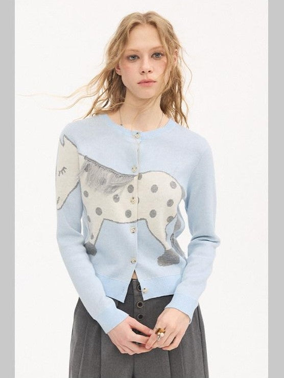 DIDDI MODA Relaxed Polka Dot Knit Buttoned Cardigan Women&