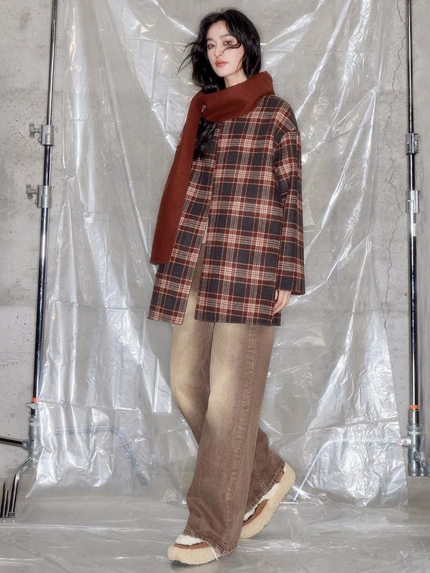 DIDDI MODA Reversible Plaid Double Faced Women&