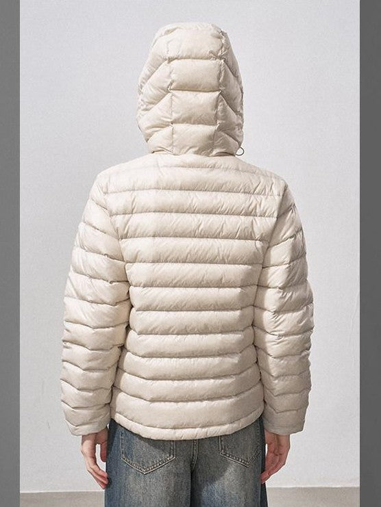 DIDDI MODA Ribbed Quilted Hooded Zipper Short Thin Women&