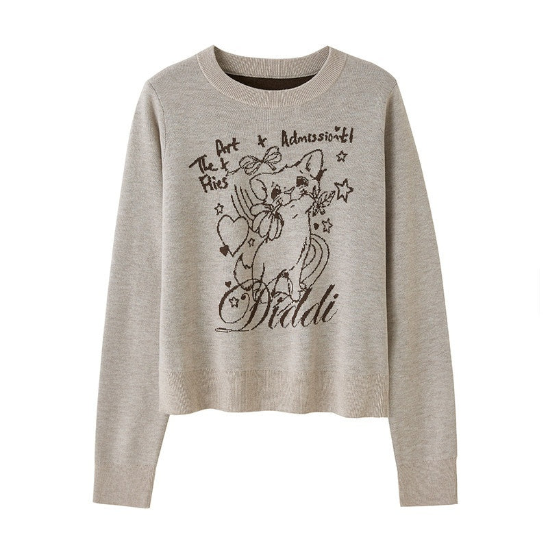 DIDDI_MODA_Rose_Cartoon_Kitten_Round_Neck_Loose_Pullover_Women&