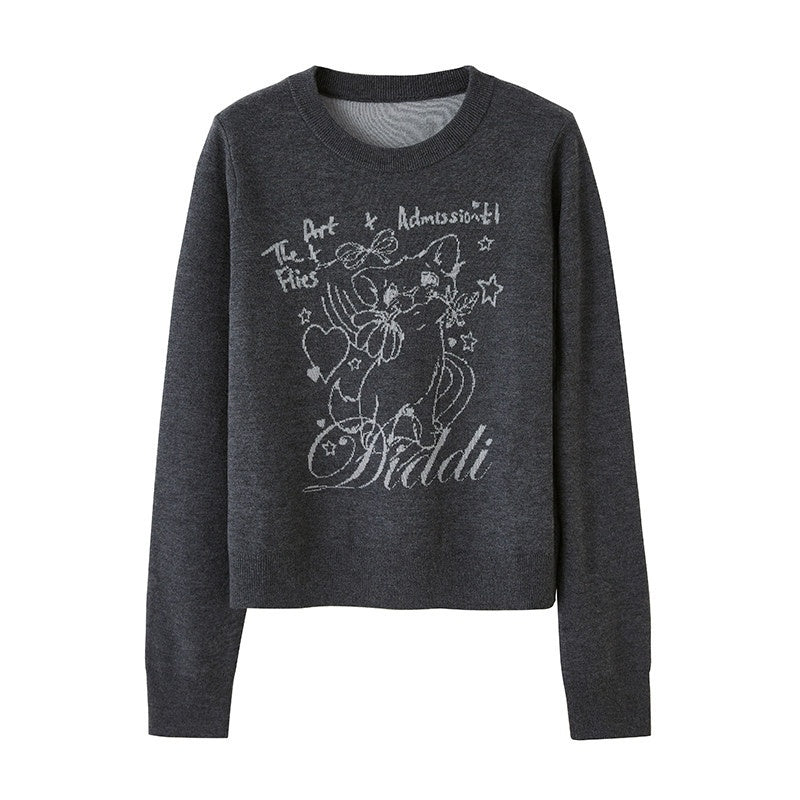DIDDI_MODA_Rose_Cartoon_Kitten_Round_Neck_Loose_Pullover_Women&