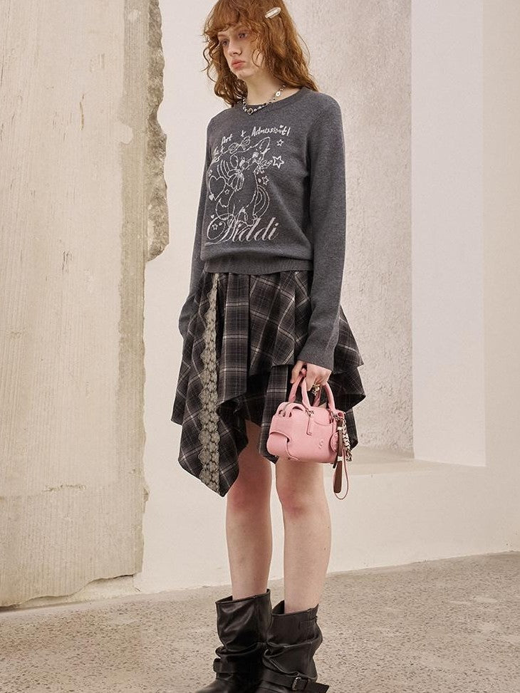 DIDDI MODA Rose Cartoon Kitten Round Neck Loose Pullover Women&