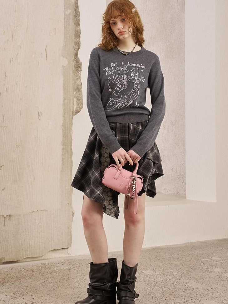 DIDDI MODA Rose Cartoon Kitten Round Neck Loose Pullover Women&