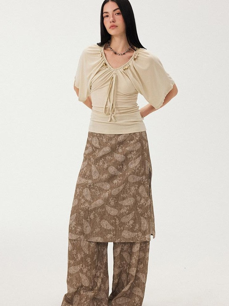 DIDDI MODA Sage Ruched Beaded V-neck Loose Batwing Women&