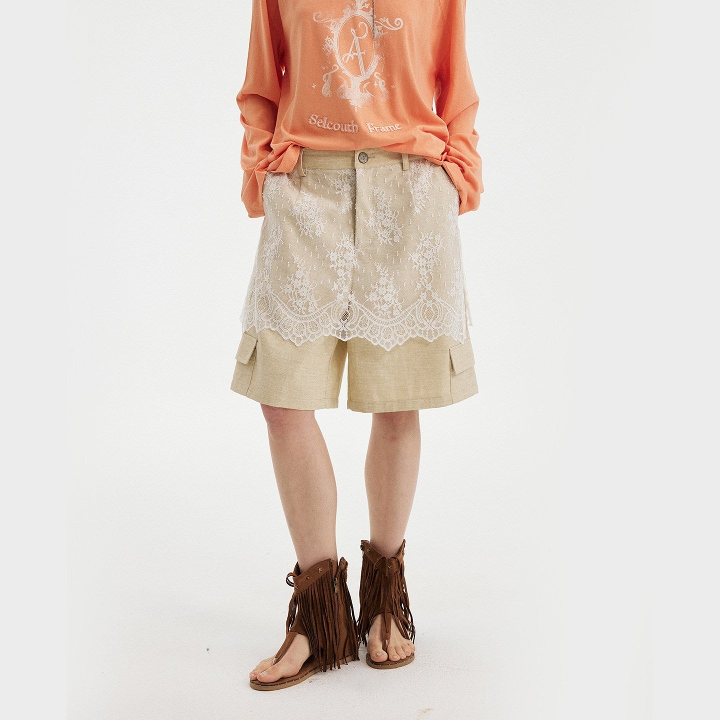 DIDDI_MODA_Sheer_Yellow_Lace_Splice_Relaxed_Straight_Women&