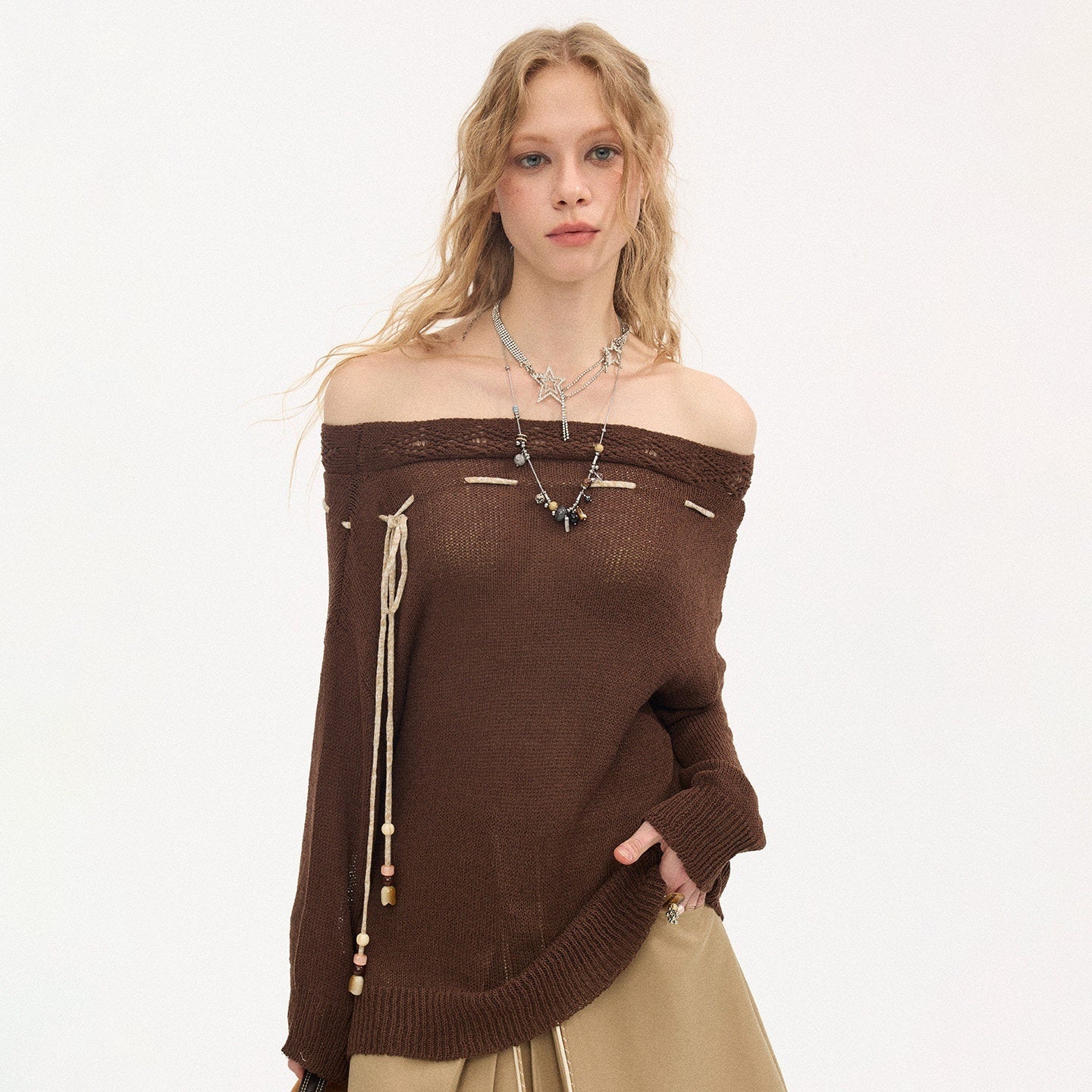 DIDDI_MODA_Slouchy_Tie_One_Shoulder_Knit_Loose_Women&