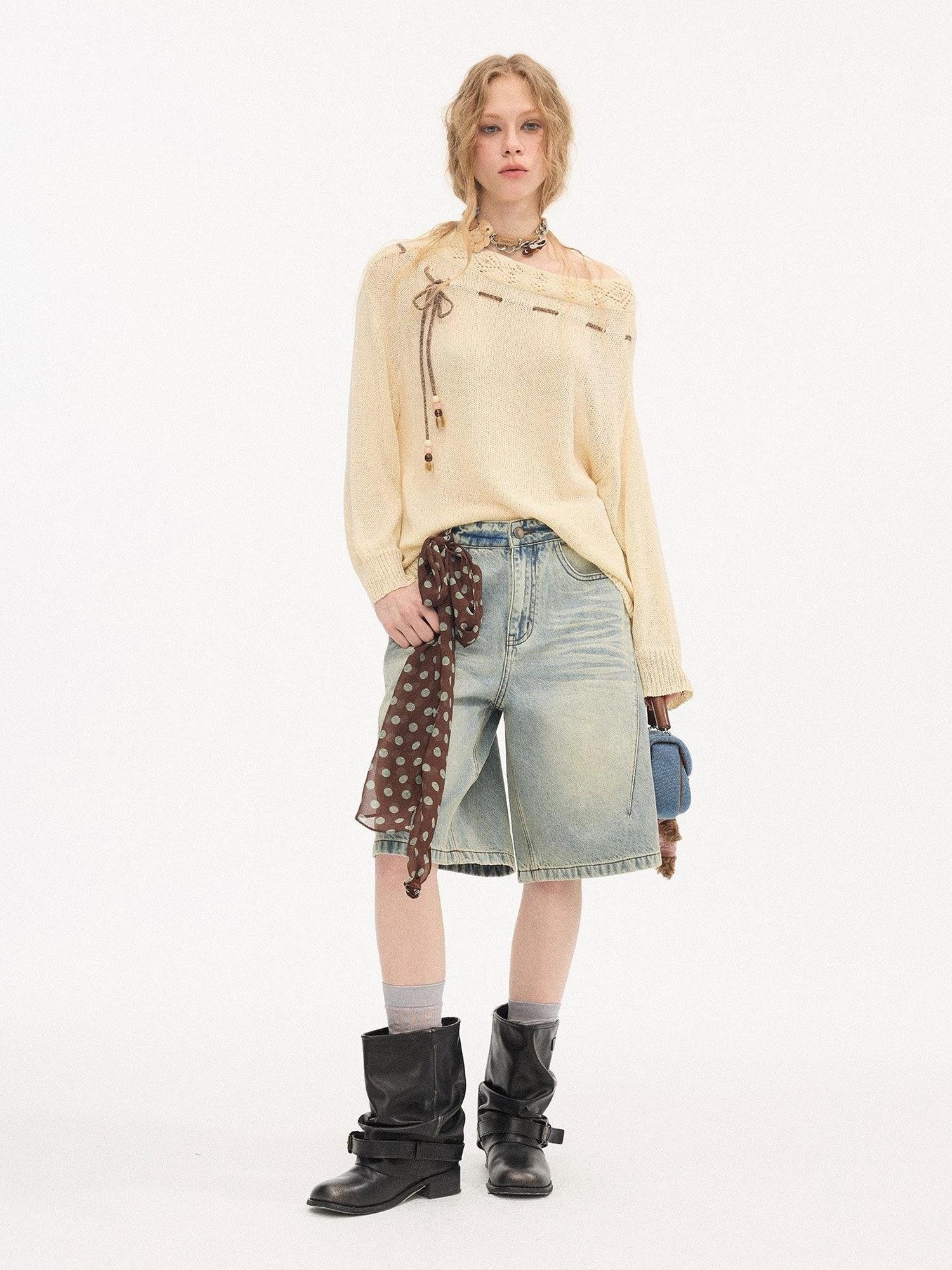 DIDDI MODA Slouchy Tie One Shoulder Knit Loose Women&