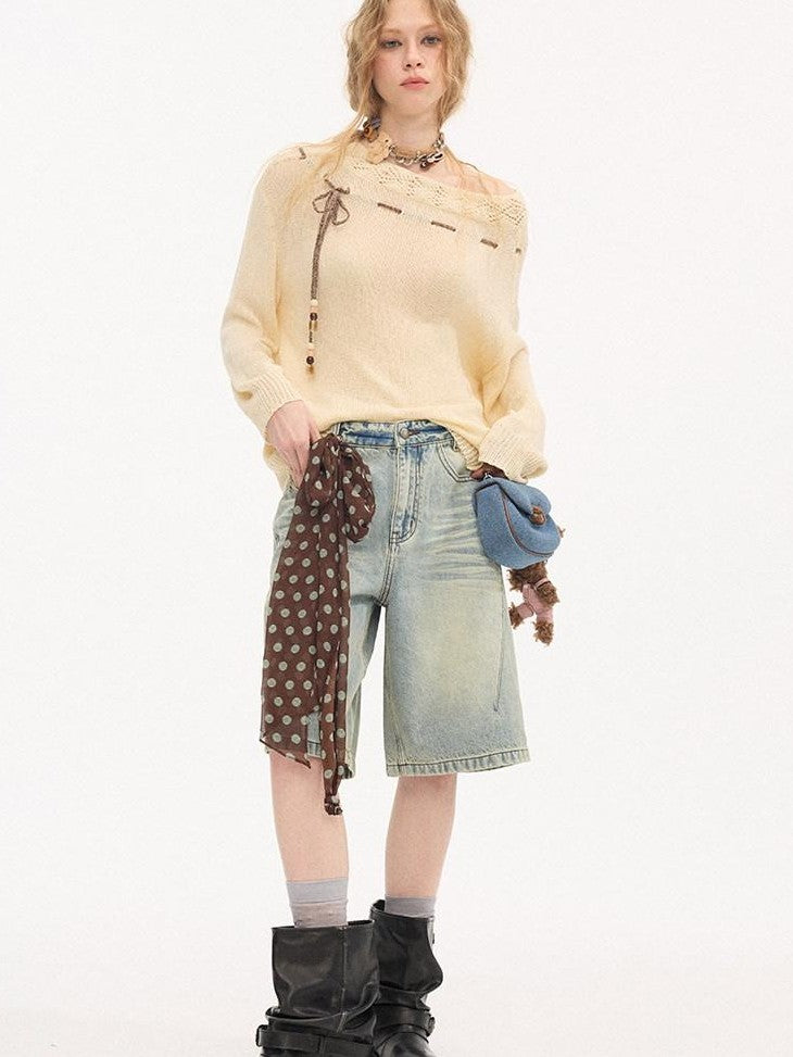 DIDDI MODA Slouchy Tie One Shoulder Knit Loose Women&