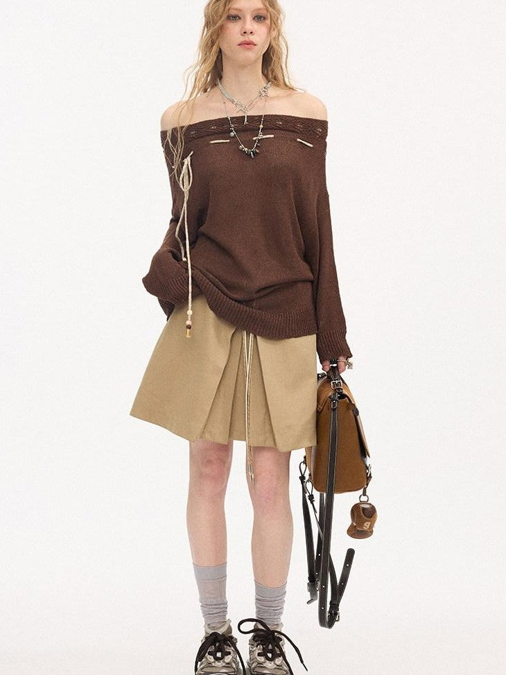 DIDDI MODA Slouchy Tie One Shoulder Knit Loose Women&