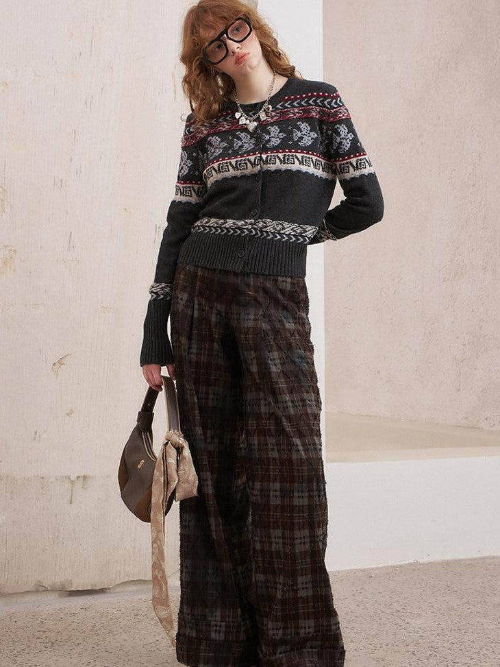 DIDDI MODA Smoke Gray Fair Isle Jacquard Swallow Print Women&