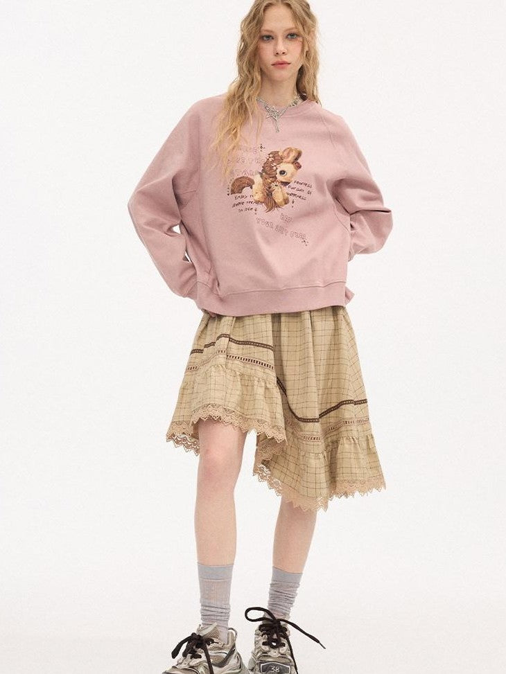 DIDDI MODA Smoky Pink Rhinestone Letter Crewneck Relaxed Women&