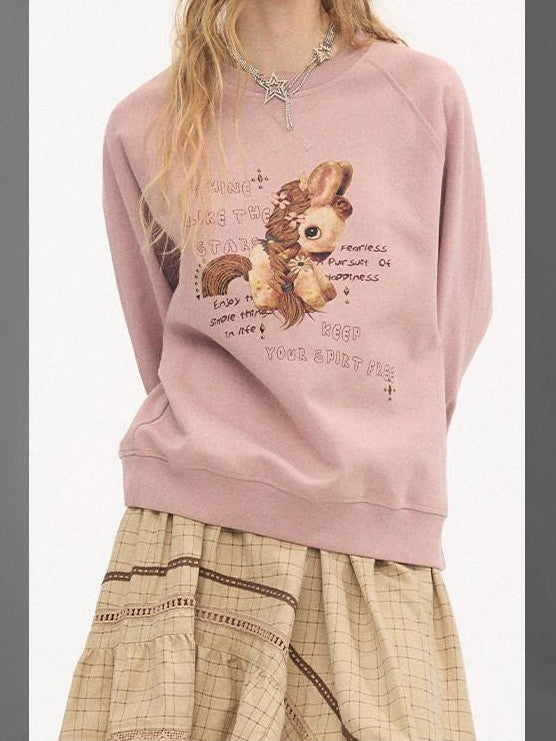 DIDDI MODA Smoky Pink Rhinestone Letter Crewneck Relaxed Women&