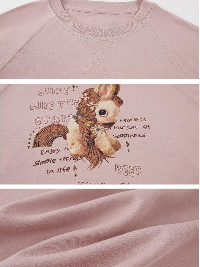DIDDI MODA Smoky Pink Rhinestone Letter Crewneck Relaxed Women&